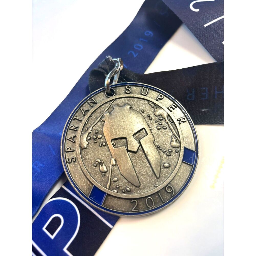 2019 Spartan Super Finisher Medal w/ Original Ribbon OCR Race Medal Blue 10K